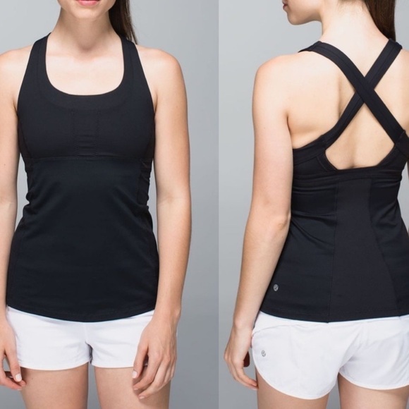 Lululemon Run Stuff Your Bra Tank Top Black Criss Cross back Size 2 - Picture 1 of 10